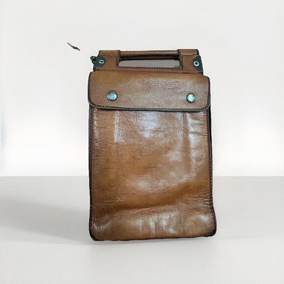 Vtg Brown Italian Leather ALDO Messenger Bag Satchel Cross Body Brass Hardware - Picture 11 of 11